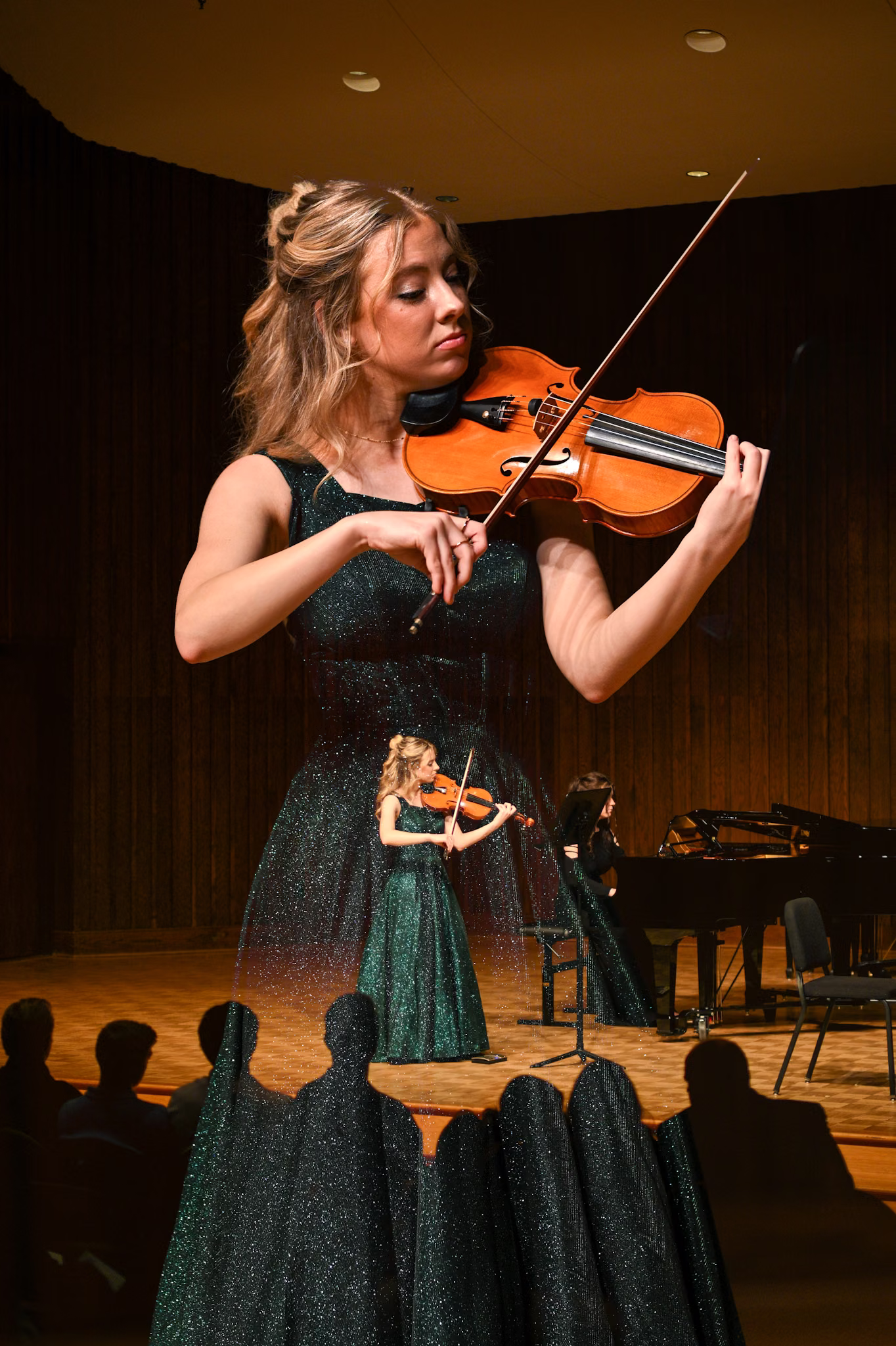 A composite of Alyssa’s violin portrait and her full recital performance